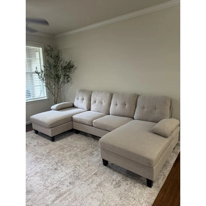 111'' Sectional Couch with Double Chaise – Modern Polyester Fibre U-Shaped Sofa, Upholstered 4-Seater for Living Room