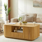 Modern Oval Coffee Table with Storage for Living Room, Fluted Design, 2 Drawers, Open Shelf, and 2 Compartments
