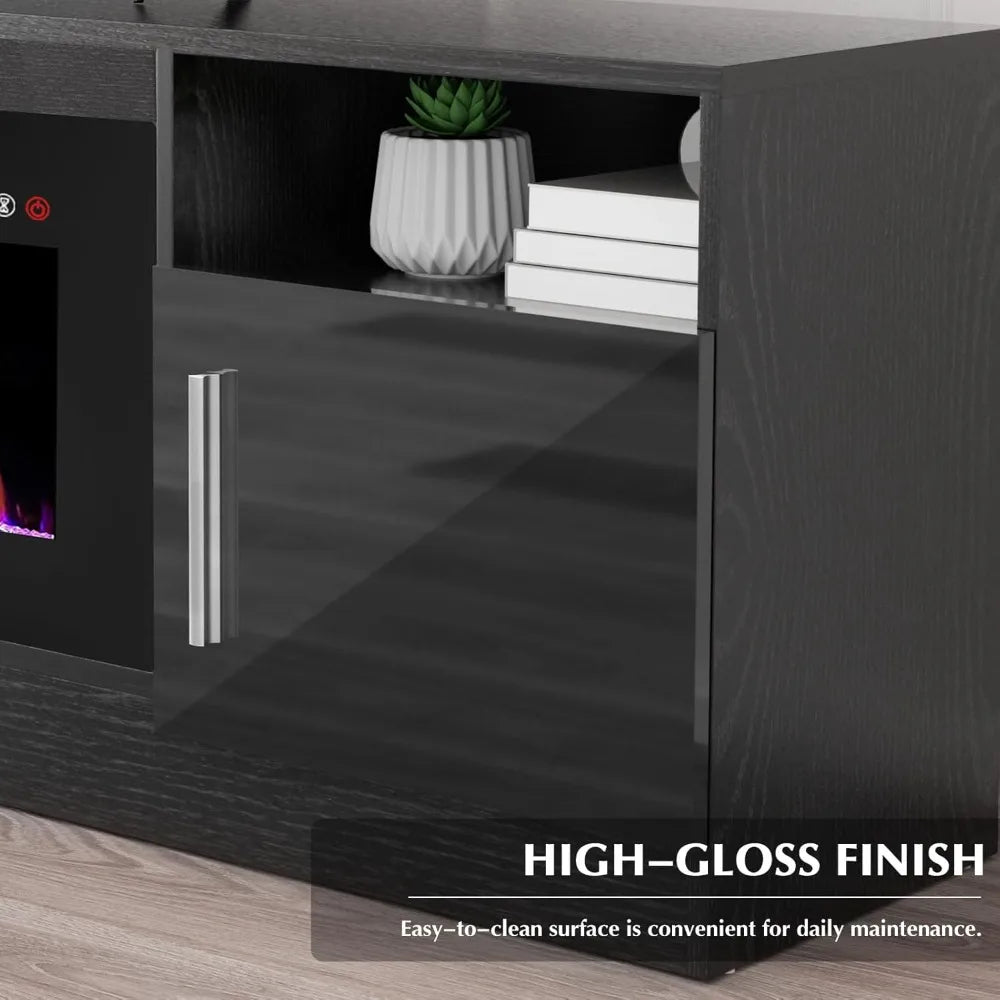 Fireplace tv Stand with 36 inch Fireplace Up to 80" TVs,LED Light Entertainment Center and Storage, 70" Modern Wood Media TV