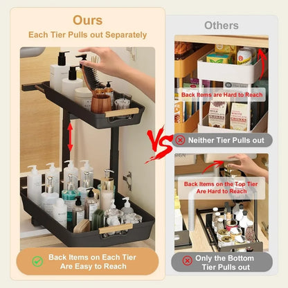 4 Pack Under Sink Pull Out Organizer,2 Tier, Adjustable Under Kitchen Sink  and bath kitchenOrganizer And Storage
