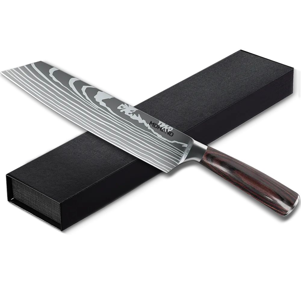 Utility Knife Ultra Sharp Japanese Stainless Steel Chef's Kitchen Cooking Tools Pakka Wood Handle Christmas Gift Box