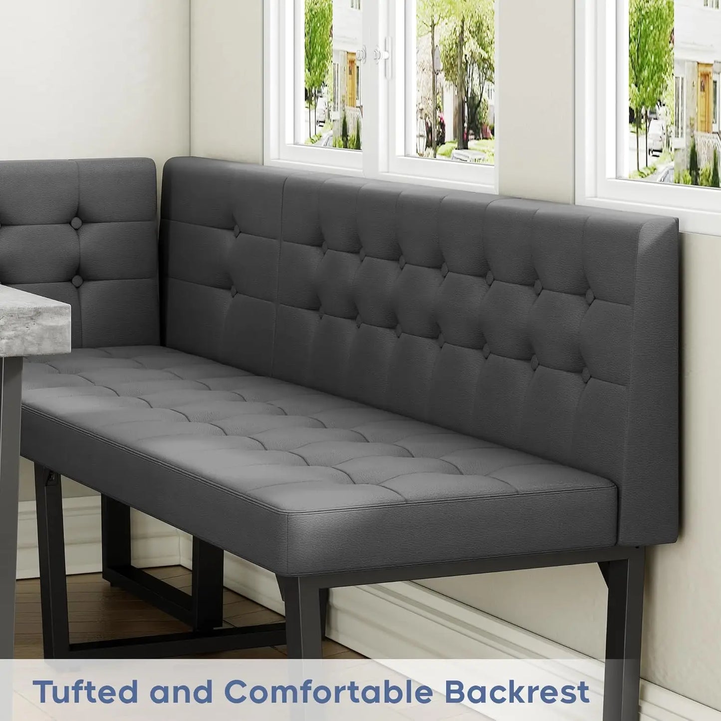 Modern Corner Dining Table Set, 72 Inch Breakfast Nook with Banquette, 5 Piece Set , Grey, Customized