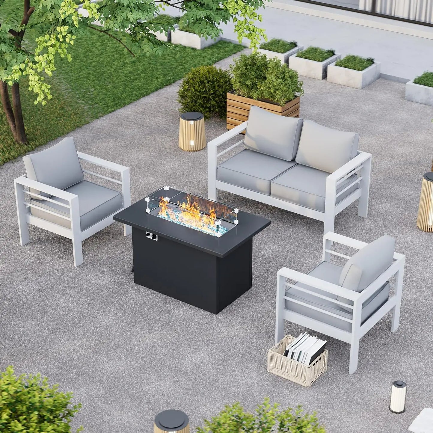 Patio Furniture Set, 6 Piece Metal Outdoor Furniture Set with Waterproof Covers for Backyard Garden