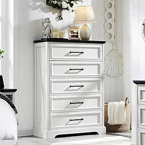 5 Drawer 46" Tall Wood Farmhouse Dresser Chests