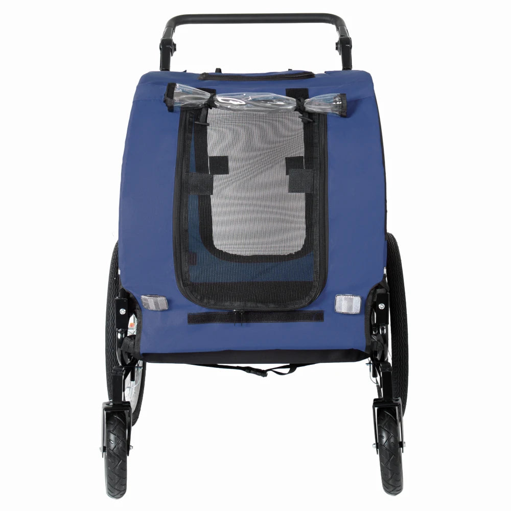 Ye 2-in-1 Bike Trailer & Pet Stroller for Dogs up to 100lbs - Foldable with 2 8" Front Casters, 20" Quick Release Air-Filled Wheels, Breathable Mesh, PVC Rain Cover, Dark Blue