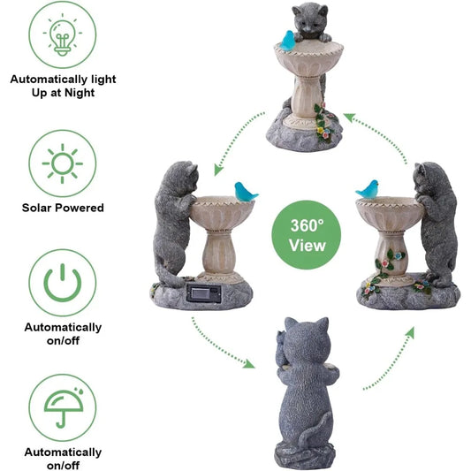 Solar Cat Statues for Bird Bath: Outdoor Sculptures
