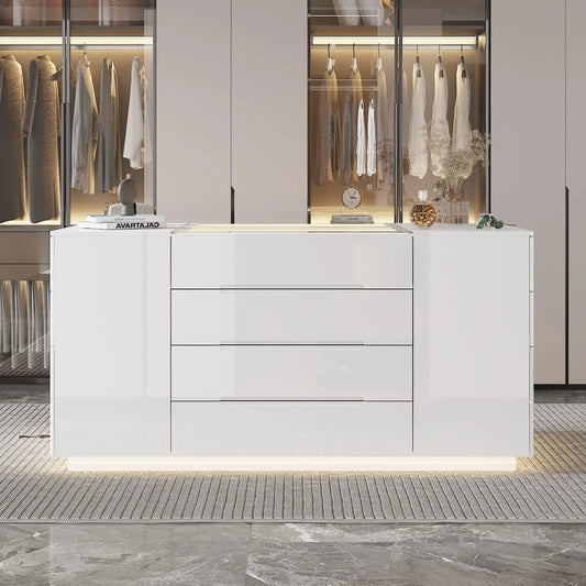 Armoire Island Wardrobe Closet Island with 16 Drawers & Glass Tabletop with Jewelry Organizer