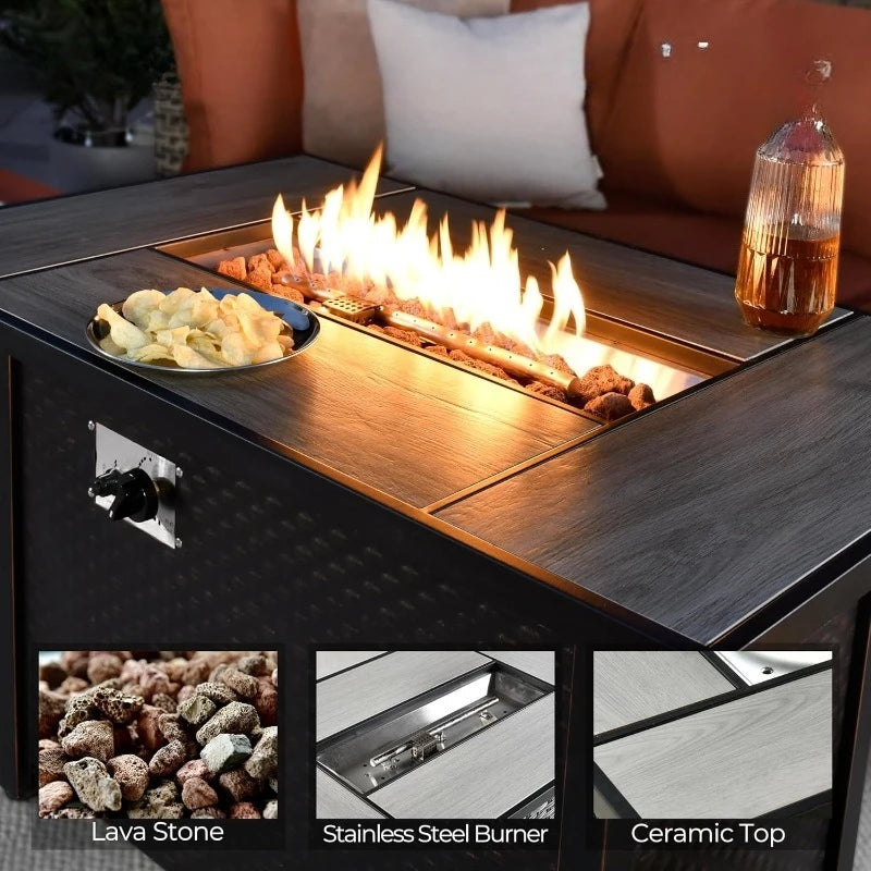 Outdoor Sectional Patio Furniture Set with Fire Pit Table,13 Pieces Wicker Conversation Sets L Shaped Couch,Extra Deep