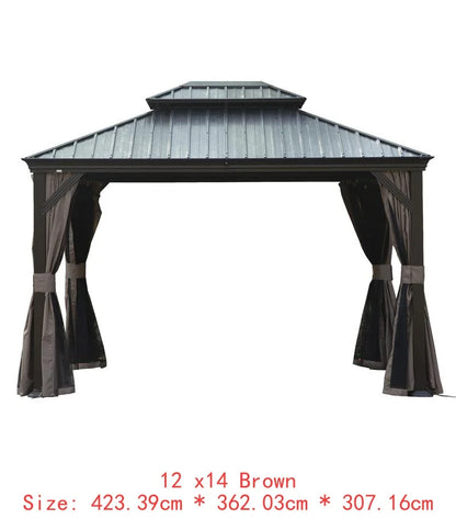 14x24 Hardtop Gazebo, Upgraded Metal Canopy with Drainage, Dual-Layer Galvanized Steel Roof, Includes Curtains & Netting,