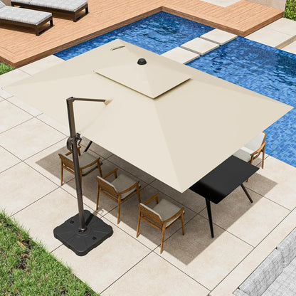 9' X 12' Cantilever Patio Umbrella 360°Rotation Rectangular Outdoor Large Offset Umbrellas Double Top Heavy Duty Windproof