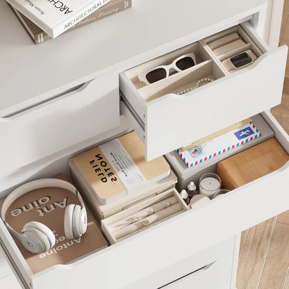 51" Tall 7 Drawers Dresser, Modern White Dresser, Wood Dressers & Chests of Drawers with Cut-Out Handles, Upright Drawer Chest