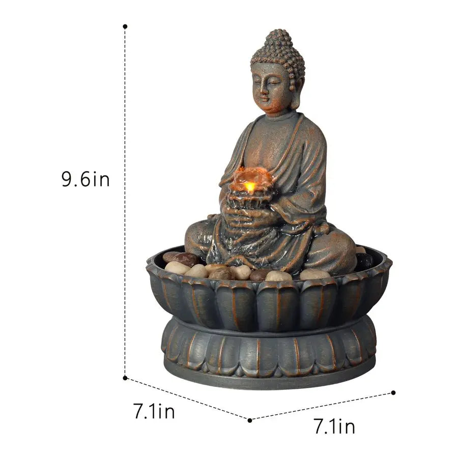 Home Decor 9.6 Tabletop Fountain Exquisite Smile Sitting Buddha Fountains Desk Water Fountain Decorative Zen Fountain w Reflecti