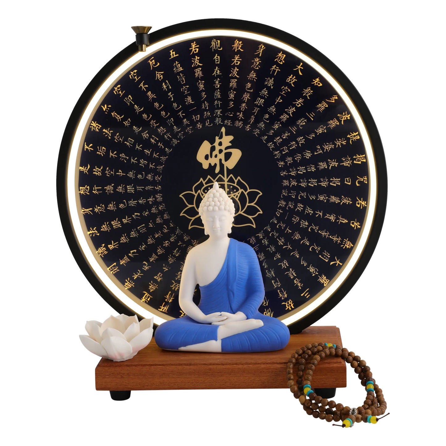 Buddha Statue Decoration Ceramic Buddha Statue with Circle LED Lamp Buddha Statue for Decor White/Red/Yellow/Blue 11.8*4.7*13in