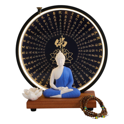 Buddha Statue Decoration Ceramic Buddha Statue with Circle LED Lamp Buddha Statue for Decor White/Red/Yellow/Blue 11.8*4.7*13in