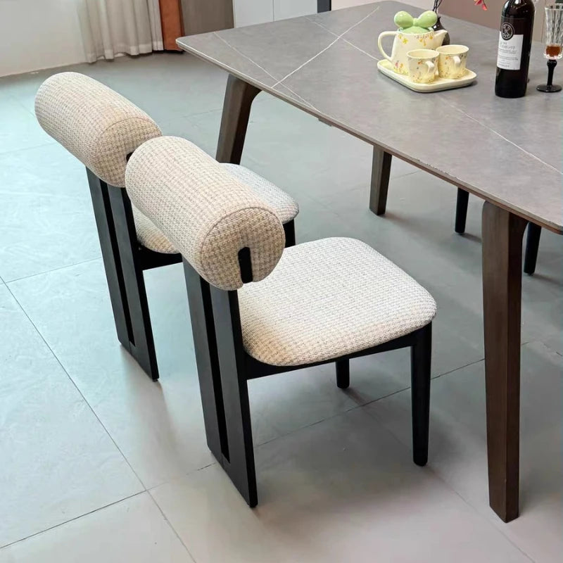 Nordic Solid Wood Dining Chairs, French Retro Style Dining Chairs, Comfortable Fabric Creative Hippo Dining Chairs