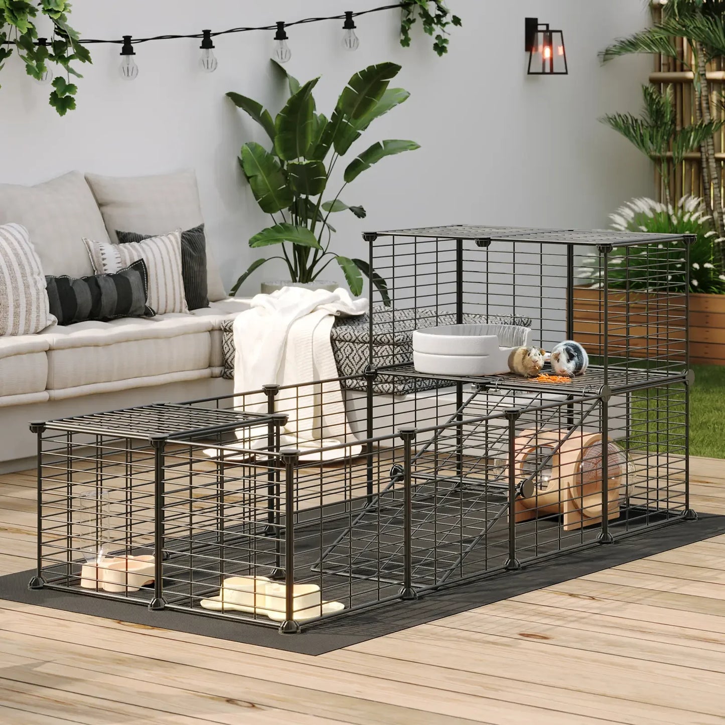 Guinea Pig Cage with Waterproof Mat, 24 Panels Small Animal Playpen, Rabbit Cage, Bunny Cage, Chicken Cage, Pet Playpen, Indoor Outdoor Yard Fence, 57 x 31.5 x 23.6 Inches, Black Hamster House #SummerVibes
