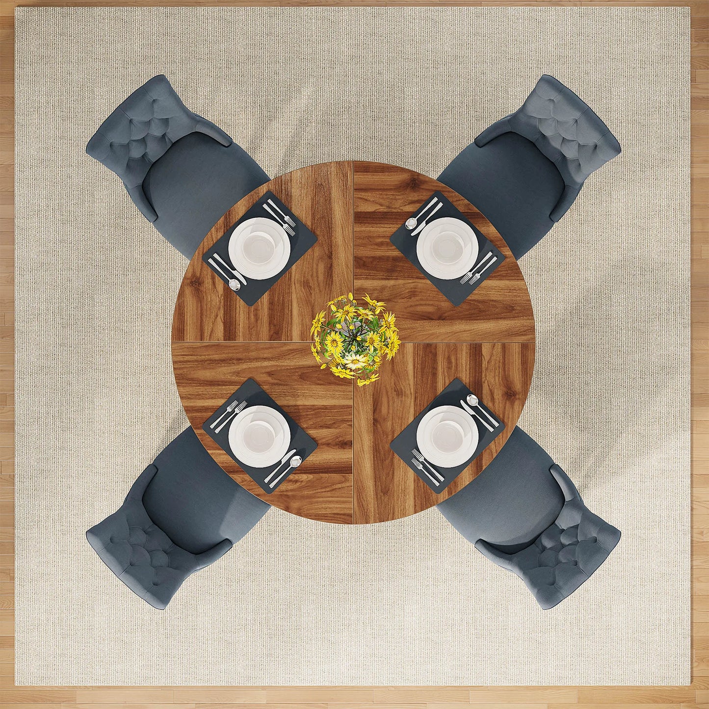 Round Dining Table for 4, 47 Inch Farmhouse Kitchen Table Small Dinner Table Kitchen Dinning Table for Dining Room