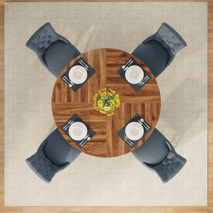 Round Dining Table for 4, 47 Inch Farmhouse Kitchen Table Small Dinner Table Kitchen Dinning Table for Dining Room