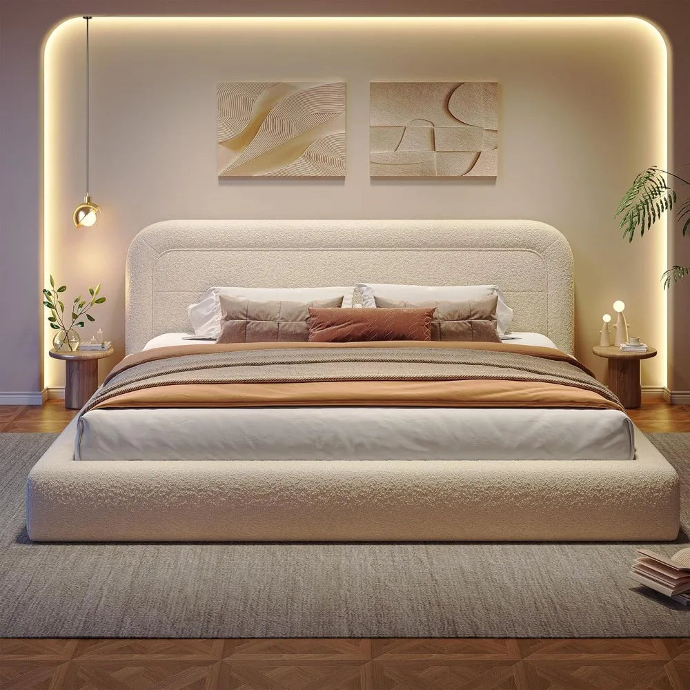 Bed Frame and Headboard, Upholstered Cloud Bed Frame, Anti-Collision Soft Rounded Corners, for Modern Bedrooms