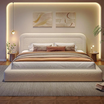 Bed Frame and Headboard, Upholstered Cloud Bed Frame, Anti-Collision Soft Rounded Corners, for Modern Bedrooms