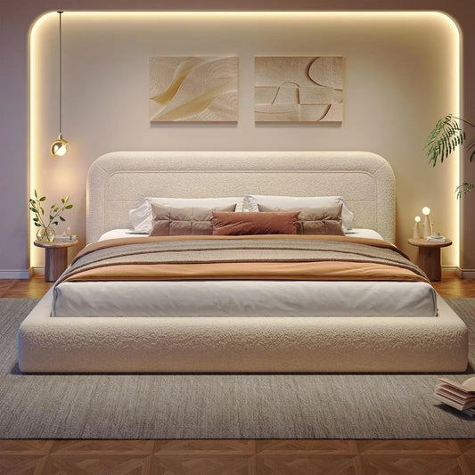 Bed Frame and Headboard, Upholstered Cloud Bed Frame, Anti-Collision Soft Rounded Corners, for Modern Bedrooms