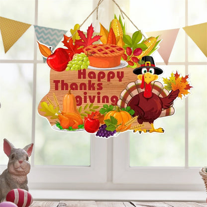 Thanksgiving Front Door Welcome Sign Turkey Pumpkin Car Hanging Decor Harvest Paper Wreath for Home Party Celebration
