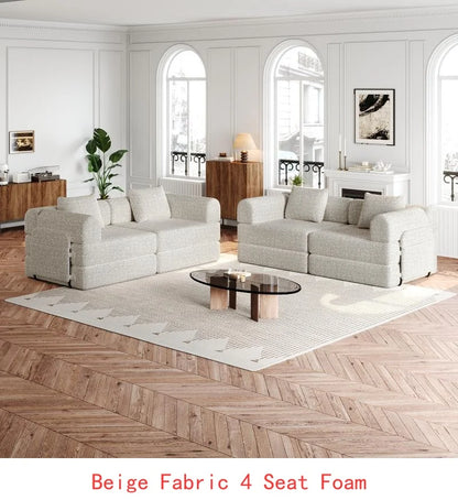 8-Seater Convertible Chenille Sofa Bed with Side Storage Pockets, Foldable for Living Rooms, Bedrooms, and Studies, Carpeted