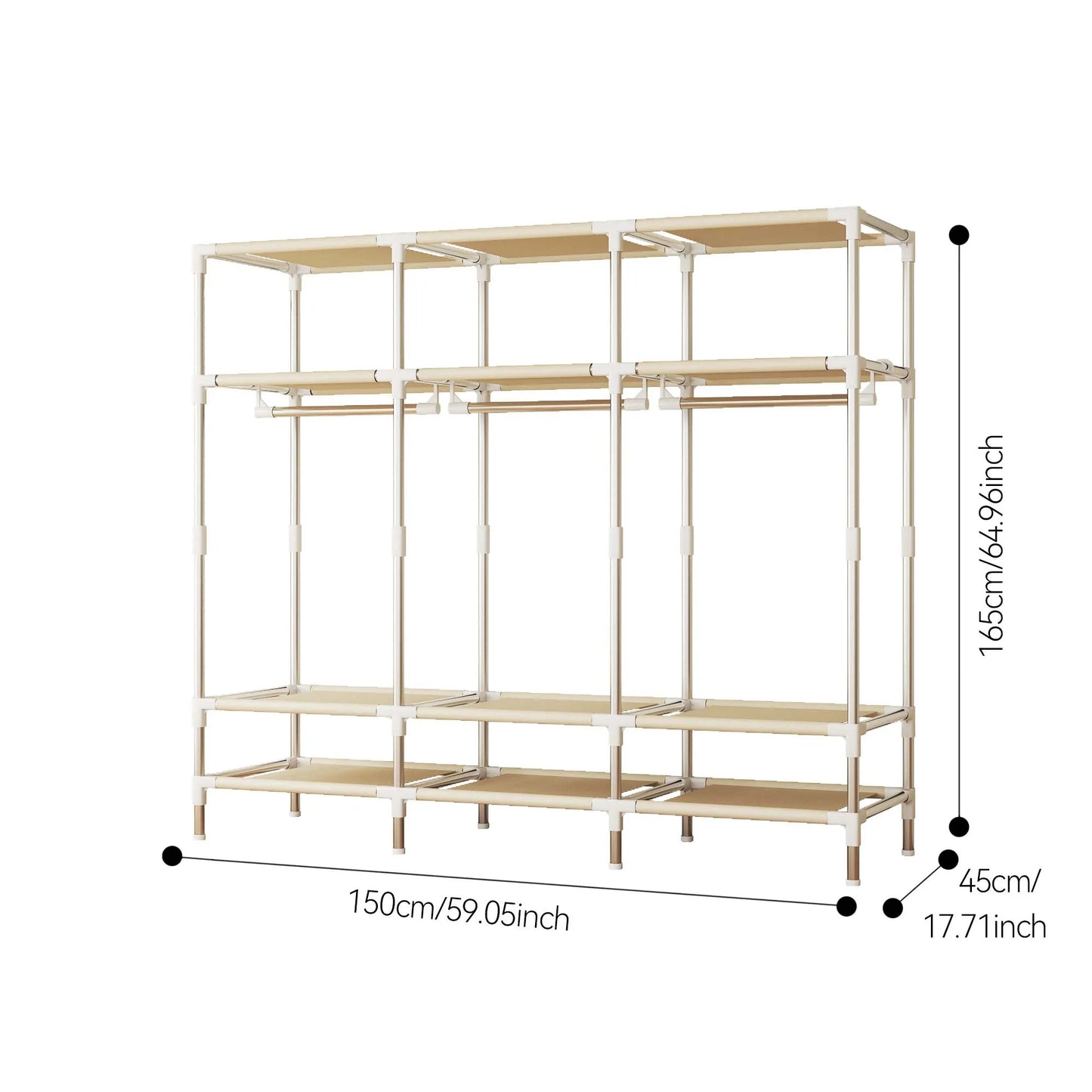 Portable Wardrobe Closet with Steel Frame Non-Woven Fabric Dust Cover - Includes Storage Compartment And Drawers for Bedroom
