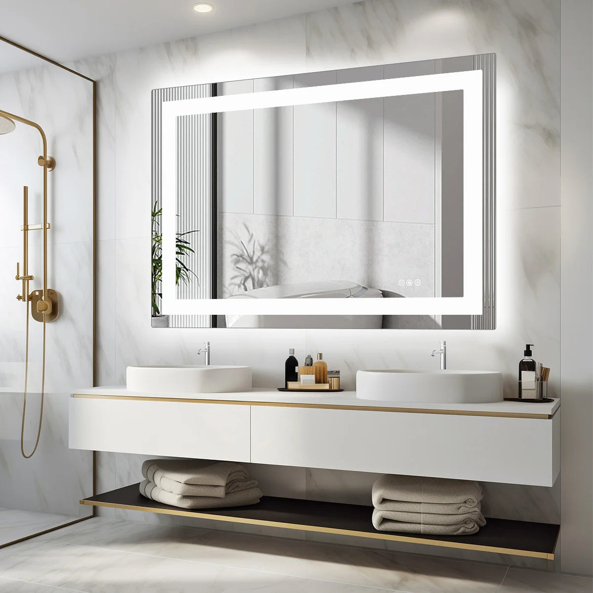 36"x 24"LED Bathroom Vanity Mirror for Wall Memory Function Tempered Glass with Front Light and Backlit For Living Room