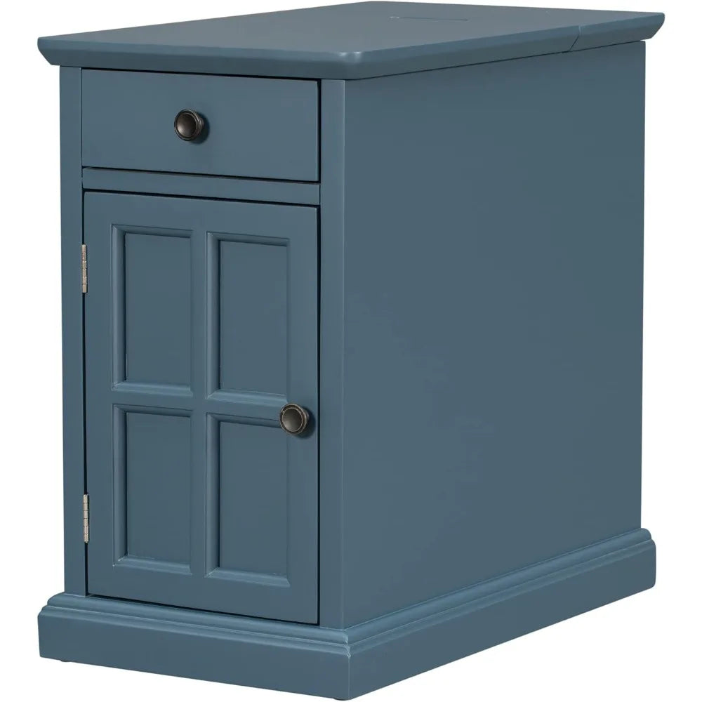 Multifunctional Classic Vintage End Table with USB Ports and 1 Drawer with Cup Holders