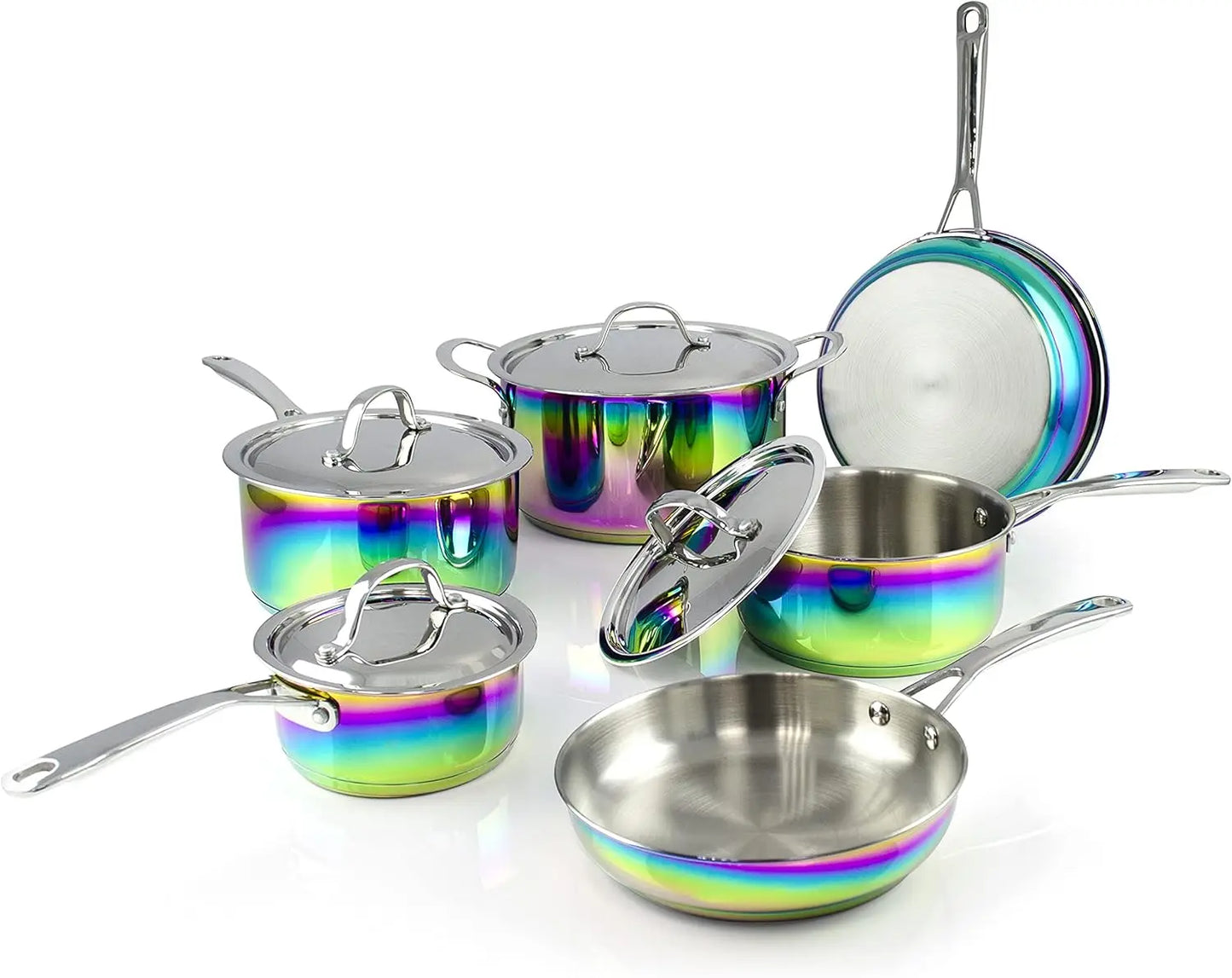 The Magical Kitchen Collection - Iridescent Rainbow Cookware Set - Premium Heavy Duty Stainless Steel and Titanium Pots & Pans S