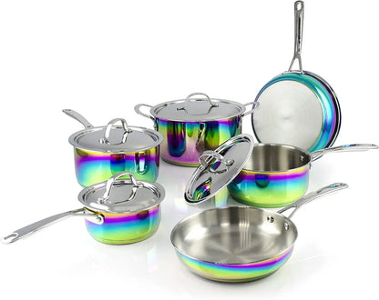 The Magical Kitchen Collection - Iridescent Rainbow Cookware Set - Premium Heavy Duty Stainless Steel and Titanium Pots & Pans S