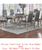 Formal 1pc Dining Table with 2 Leaves, Silver Grey Finish, Antique Design, Rubberwood, Large Family Dining Room Furniture