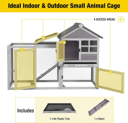 51.6"L Rabbit Hutch Indoor Outdoor, Chicken Coop with Run, Guinea Pig House Pull Out Tray, Grey