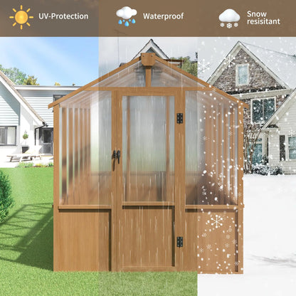 Multiple Sizes Wooden Greenhouse, 6x8~8x16FT Wooden Greenhouse Vent Roof UV Protection for Backyard Garden Patio