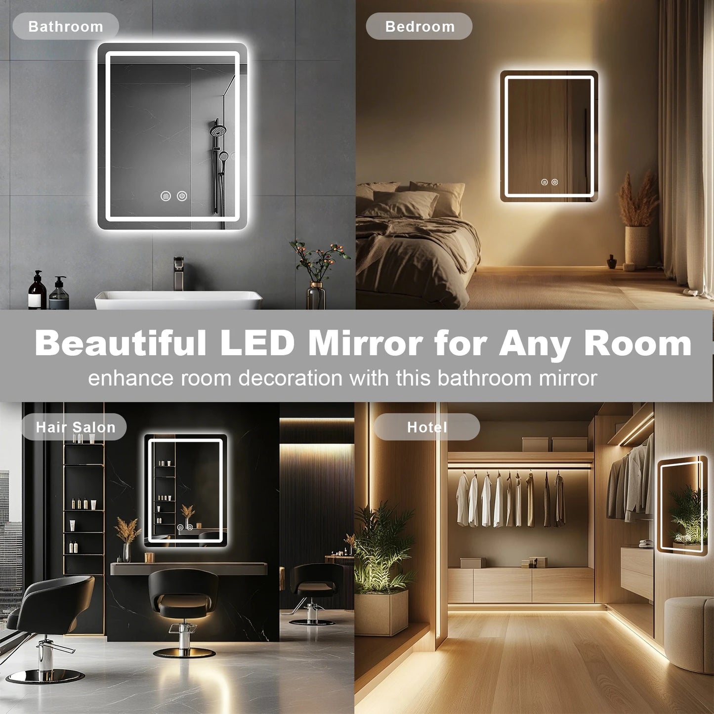 20x28 inch LED Bathroom Mirror Vanity Mirrors with Backlit Lights Fogless Makeup Mirror Wall Mounted