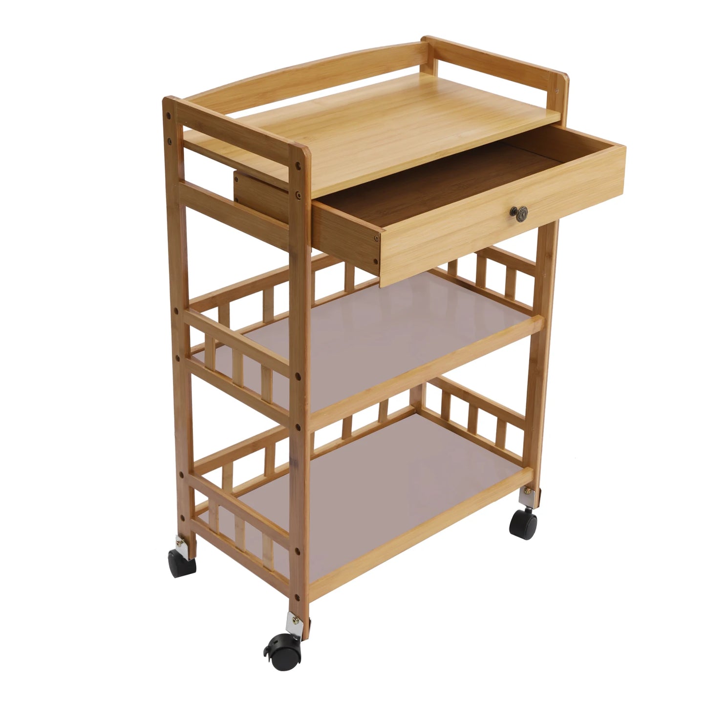 Mobile  Cart Trolley Rolling Wheelcart Storage Rack  Bamboo 65kg Bearing
