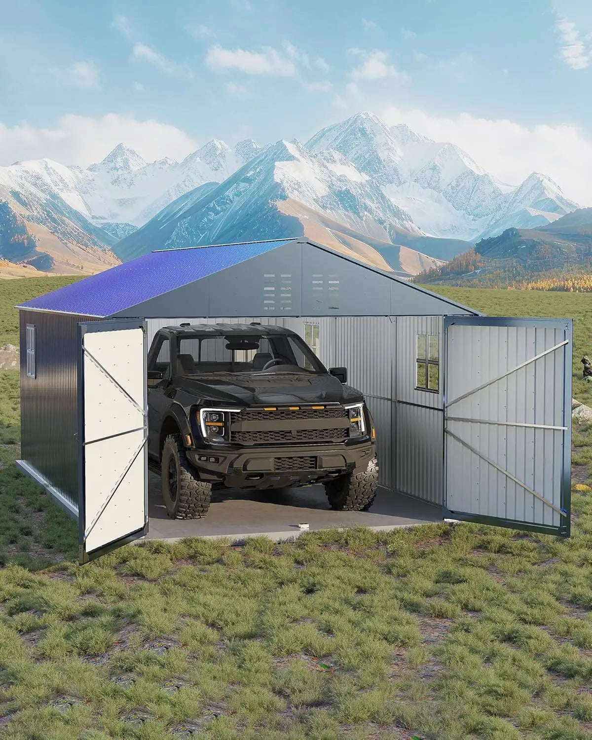12x20 FT Metal Carport, Enclosed Car Port with Reinforced Frame and Steel Roof for All-Weather Use, Metal Garage Shed for Full-S