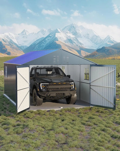 12x20 FT Metal Carport, Enclosed Car Port with Reinforced Frame and Steel Roof for All-Weather Use, Metal Garage Shed for Full-S