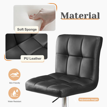 PU Leather Bar Stools Set of 2,Upholstered Counter Height Bar Stools,SGS Certified Gas Gylinder Comfortbale Backrest