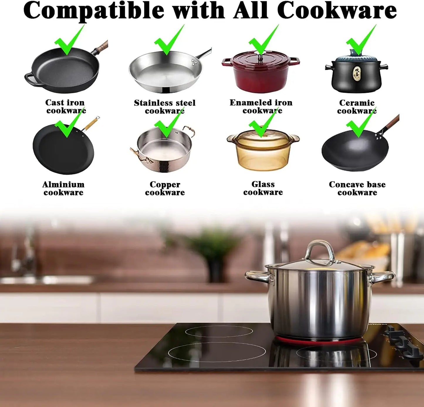 4 Burners Electric Cooktop, 24 Inch Built-in, 220-240v, 6000W, Knob Control, Residual Heat Indicator,Hard Wire(No Plug)