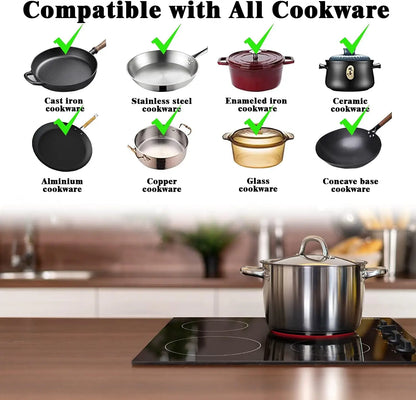 4 Burners Electric Cooktop, 24 Inch Built-in, 220-240v, 6000W, Knob Control, Residual Heat Indicator,Hard Wire(No Plug)