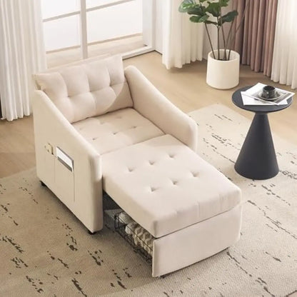 3-in-1 Convertible Sleeper Sofa Chair Bed with Storage Drawer & Pillow, Pull Out Couch with Side Pocket & Adjustable Backrest