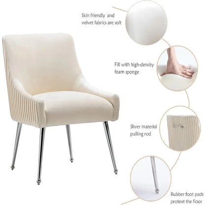 Dining Chairs Modern Style Velvet Upholstered Accent Chair Vanity Chair with Vertical Bar Tufted Chair with Silver Legs Set of 6