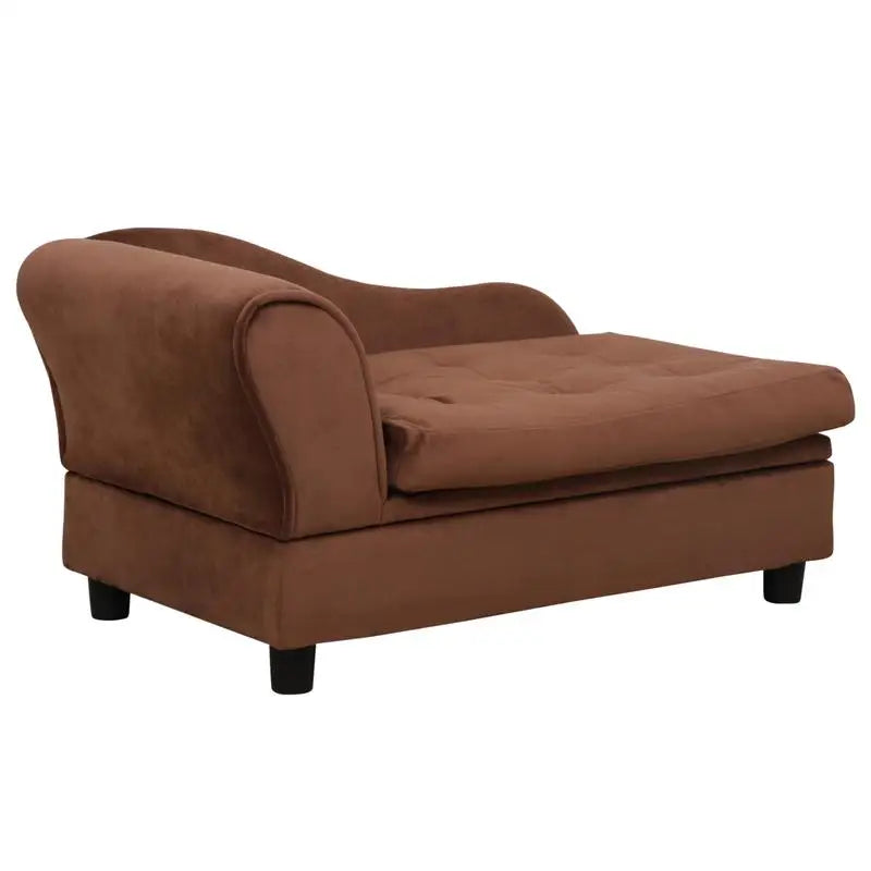Small Breeds Luxury Dog Bed with Hidden Storage, 3" Foam Couch, Modern Pet Furniture, Brown Color