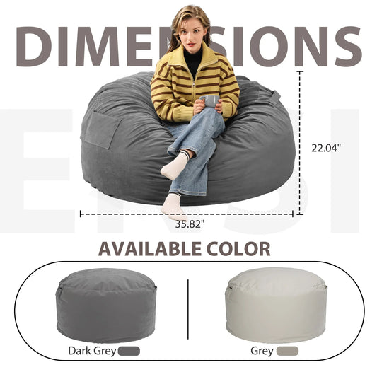 Oversized 3/4FT Bean Bag Chair for Gaming Reading Lazy Sofa Foam Filled Couch with Removable Cover