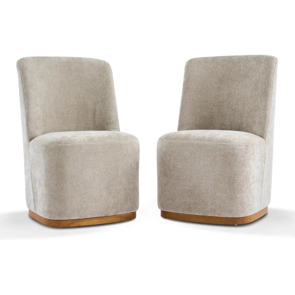 Chenille Upholstered Dining Chairs Set o 2, Sturdy Wooden Dining Chair with Pedestal Base,  Chair with Solid Ba