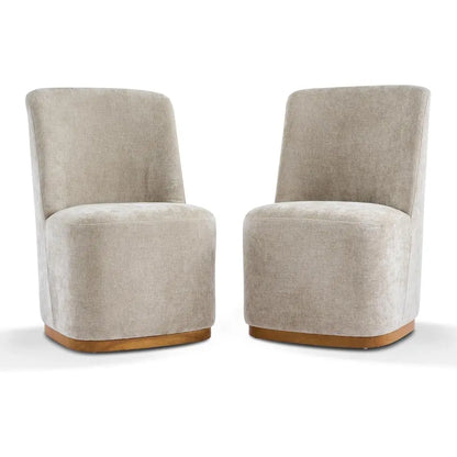 Chenille Upholstered Dining Chairs Set o 2, Sturdy Wooden Dining Chair with Pedestal Base,  Chair with Solid Ba