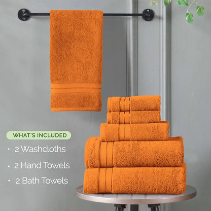 6-piece towel set, 100% Türkiye cotton, 2 bath towels, 2 hand towels and 2 bath towels, fast drying and water absorption