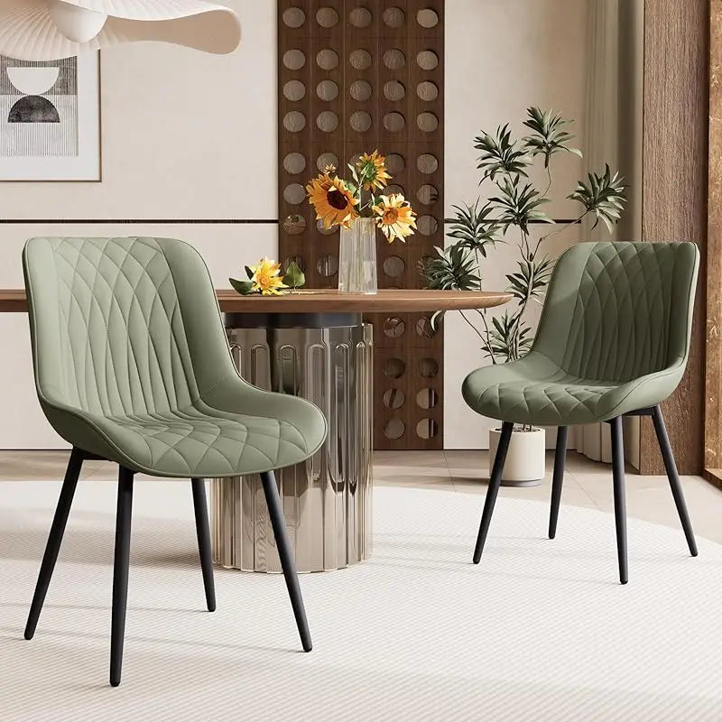 Black Dining Chairs Set of 2 with High Backs Mid Century Modern Kitchen & Dining Room Chairs PU Faux Leather Upholstered